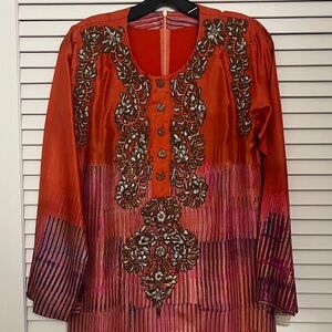 Embellished Orange-Pink Women's Tunic Jalabiya/Jallabiya Kaftan/Caftan dress